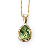 9kt Yellow Gold Rubover Teardrop Peridot Pendant &amp; Chain image