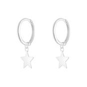 9kt White Gold Star Drop Hoop Earrings image