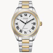 Citizen Gents Two Tone Eco-Drive Arezzo White Dial Roman Numeral Bracelet Watch image