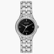Ladies Citizen Eco Drive Silhouette Crystal Stainless Steel Black Dial Bracelet Watch image