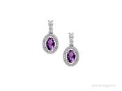 Sterling Silver Oval Amethyst &amp; CZ Cluster Drop Earrings