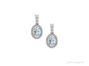 Sterling Silver Oval Aquamarine &amp; CZ Cluster Drop Earrings image