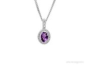 Sterling Silver Oval Amethyst &amp; CZ Cluster Pendant &amp; Chain