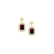 9kt Yellow Gold Rectangular Synthetic Garnet Drop Earrings image