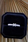 18kt White Gold Princess Cut 0.30ct Solitaire Diamond &amp; 0.39ct Pave Diamond Shoulder Ring image