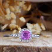 18kt White Gold Cushion 1.18ct Pink Sapphire &amp; 0.35ct Diamond Halo Ring image