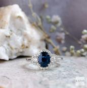 18kt White Gold 1.35ct Oval Sapphire &amp; Diamond 0.51ct Stone Diamond Halo Engagement Ring image