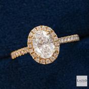 18kt Yellow Gold 1ct E VS2 Oval Laboratory Diamond Ring &amp; 0.27ct Natural Diamond Halo Shoulders Engagement Rings image