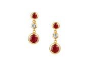 9kt Yellow Gold Three Stone Rubover Ruby &amp; Diamond Drop Earrings image