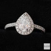Platinum 0.80ct D VS1 Pear Laboratory Diamond &amp; 0.27ct Natural Diamond Halo Ring image