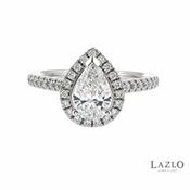 Platinum 0.80ct D VS1 Pear Laboratory Diamond &amp; 0.27ct Natural Diamond Halo Ring image