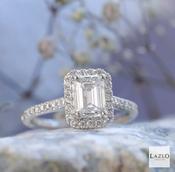 Platinum 1.12ct D VS1 Emerald Cut Laboratory Diamond &amp; 0.27ct Natural Diamond Halo Ring image