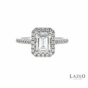 Platinum 1.12ct D VS1 Emerald Cut Laboratory Diamond &amp; 0.27ct Natural Diamond Halo Ring image