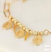 Sterling Silver &amp; Yellow Gold-Plated Miraculous Medal &amp; Cross Charm Bracelet image