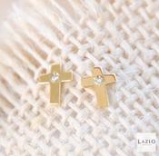 9kt Yellow Gold CZ Solid Cross Earrings image