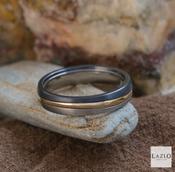 Gents Surfing Colors Zirconium 14kt Yellow gold &amp; Titanium 5mm Wedding Band image