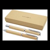 Apolys bamboo ballpoint and rollerball pen gift set (black ink) - Natural image