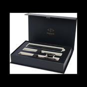 Parker IM achromatic ballpoint and rollerball pen set with gift box (black/blue ink) - Solid black image