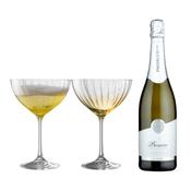 Galway Crystal Amber Champagne Glass Pair &amp; Emotivo Prosecco