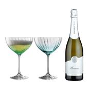 Galway Crystal Aqua Champagne Glass Pair &amp; Emotivo Prosecco