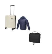 Petalite GRS recycled insulated down jacket + Rover 20" GRS recycled cabin trolley 40L + Puffer GRS recycled hangable toiletry bag 8L