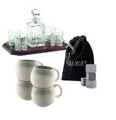 Galway Crystal Longford Square Decanter Set + Whiskey Stones Set of 4 + Belleek Living Terra Mugs Set of 4 image