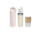 Stanley IceFlow™ 2.0 1.06 litre water bottle with flip straw &amp; Stanley 470 ml AeroLight™ transit tumbler + Aurea bamboo Bluetooth® speaker with light - Natural image