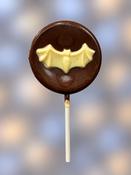Milk Chocolate Lollipop with spooky white chocolate bat image