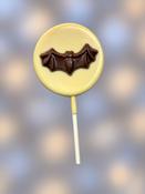 White Chocolate Lollipop with Spooky Milk Chocolate Bat image