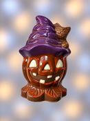 Halloween Pumpkin with Scary Witch Hat and Cute Cat image