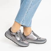Ara New York Metallic Grey Wide Fit Leather Trainers