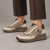 Ara Garda Cream &amp; Taupe Leather Wide Fit Trainers