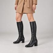 Caprice Black Leather Block Heel Knee-High Boots image