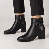 Caprice Black Leather Buckle Detail Ankle Boots