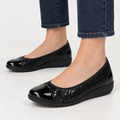 Caprice Black Leopard Leather Comfort Ballerinas