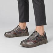 Caprice Pewter Floral Wide Fit Leather Trainers image