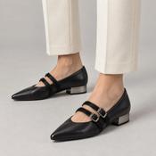 Hispanitas Ginebra Black Pony Leather Ballerina Shoes