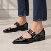 Marco Tozzi Black Patent Eyelet Mary Jane Shoes