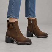 Marco Tozzi Coffee Brown Buckle Block Heel Ankle Boots image