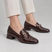 Marco Tozzi Cognac Croc Patent Block Heel Loafers image