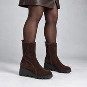 Wonders Dark Brown Suede Wedge Ankle Boots image