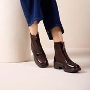Unisa Jandro Dark Brown Stretch &amp; Patent Zip Ankle Boots image