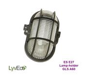 LvyEco ES Oval Bulkhead Fitting Black E27 Lampholder IP44