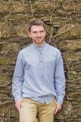 Irish Collarless Linen Grandad Shirt LN8 Navy/White Stripe image