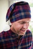 Men's Cotton Flannel Nightcap - Maroon Navy Check (LV10)