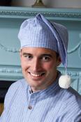 Men's Blarney Stone Cotton Flannel Nightcap - Navy/Blue/White Stripe