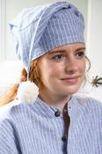 Women's Blarney Stone Cotton Flannel Nightcap - Navy/Blue/White Stripe