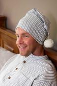 Men's Cotton Flannel Nightcap  - Blue Ivory Stripe (LV2)