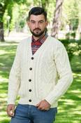 Men's V-Neck Cable Cardigan - Natural