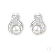 Sterling Silver Freshwater Pearl &amp; Cubic Zircon Pear Droplet Earrings image